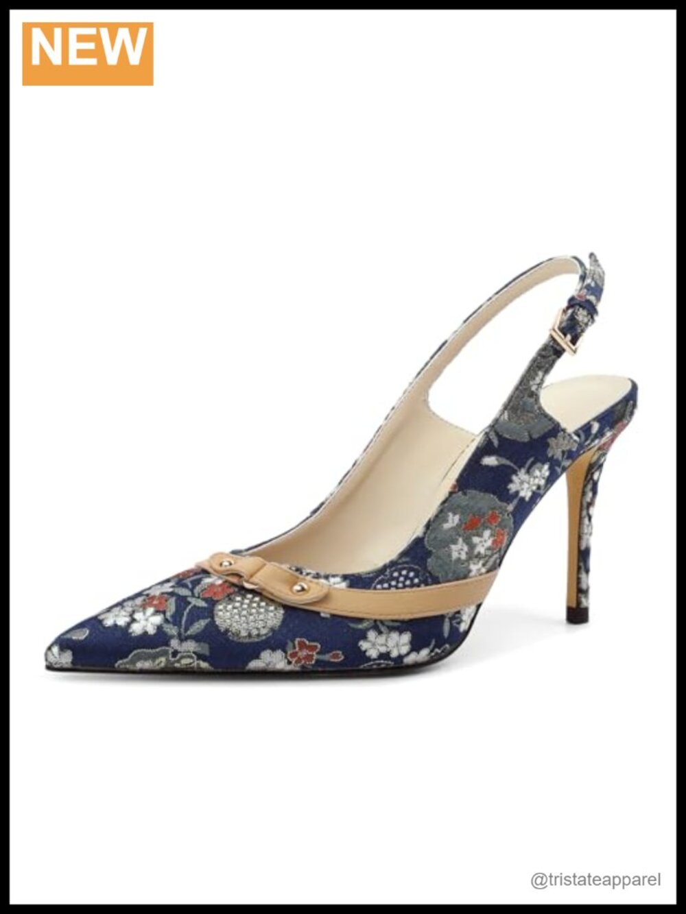Eldof Slingback Heels Beaded Pumps Pointed Toe Stiletto Dress Shoes